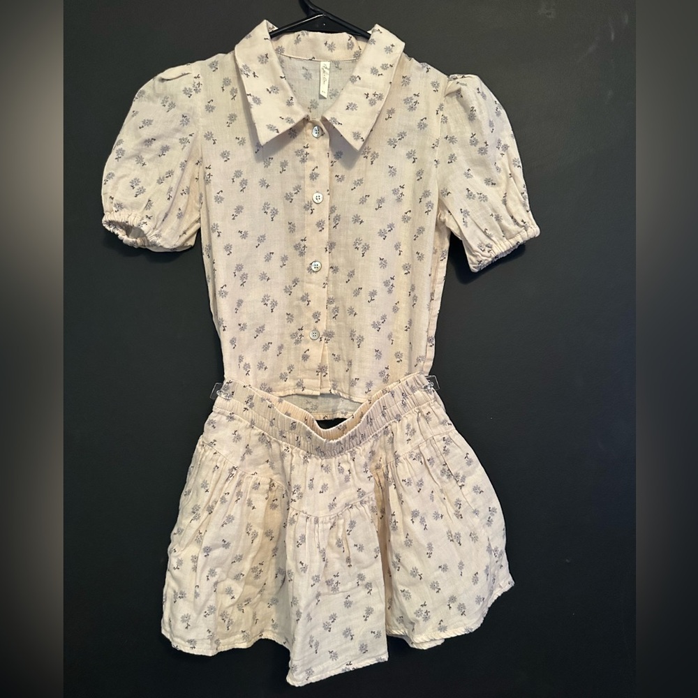 Rylee + Cru Cream Button-Down Floral Top & Skirt Set